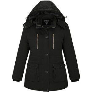 Soularge Women's Winter Plus Size Padded Fleece Parka Coat with Hood, Black, 5X